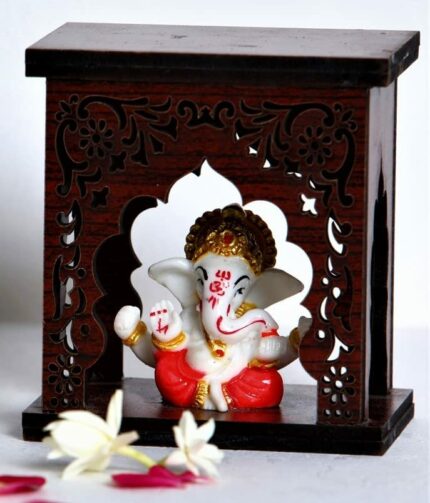 Efinito Ganesha Idol With Wooden Temple For Home Mandir, Temple, Car Dashboard Temple, Gift Items (Ganesha Temple 2)
