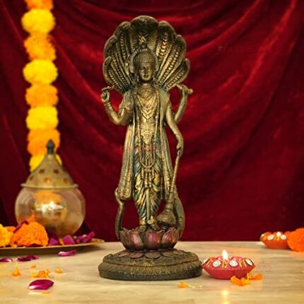 Efinito Lord Vishnu Idol Satue Standing on Lotus Flower Narayana Murti for Pooja Room Home D?cor Wedding Housewarming Gift Item (30 cm x 11.4 cm, Resin) - Diwali Decoration Items for Home D?cor