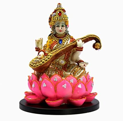 Efinito Saraswati on Lotus | Saraswati Goddess Murti Idol Statue Sculpture Figurine - Resin - Multi - 10.5" Inches