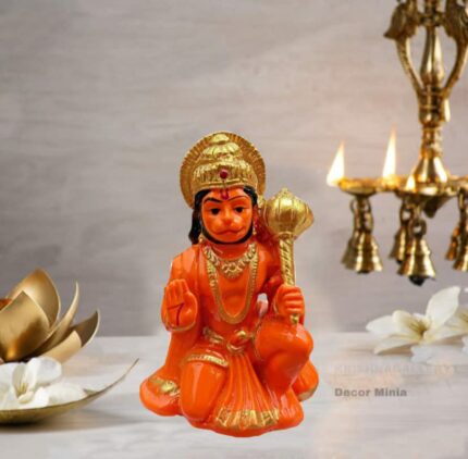 Efinito Polyresin Orange Hanuman Ji Murti for Car Dashboard Hanuman Bala ji Bajrangbali Murti Statue Idol for Pooja Room Home Temple Idol 3 Inch Small Size (Orange)