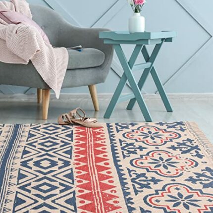 Efinito Boho Natural Cotton Area Rug/Dhurrie/Floor Carpet, Anti Skid Thick Printed Rugs for Living Room with Tassels- Approx 3x5 ft (CPRUGS_009)