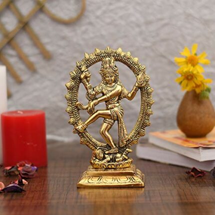 Efinito Metal Shiva Idol Natraj Statue Statue for Home Decor - Gold Plated Dancing Shiva Natraja/Natrajan Showpiece Figurine Murti Deccoration & Gifts (Size 7 x 3.5 Inch)