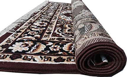 Efinito Traditional Polyster Carpet for Living Room with Anti Skid - (6x8 Feet Brown Color, Rectangular)