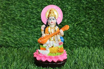 Efinito Handmade Marble Dust MATA Saraswati Murti/Statue for Home-Office Decor & Car Dashboard (Multicolor_5.5 inch)