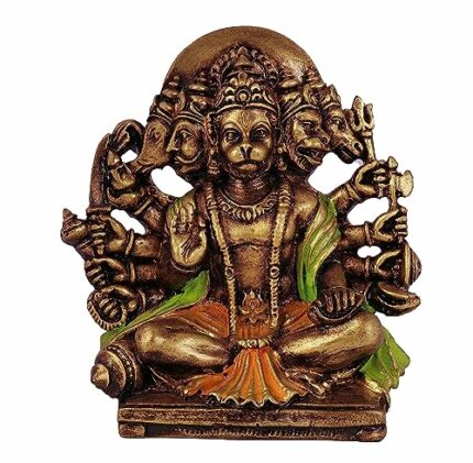 Efinito Multi Gold Colour Resin Panchmukhi Hanuman Murti Vintage Statue for Home Temple
