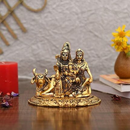 Efinito Handcrafted Shiva Parvati Ganesh Idol Shiv Parivar Murti Statue Sculpture - Lord Shiva Idols Family Sitting On Nandi Showpiece Figurine for Home Office Temple Mandir Decoration Gift