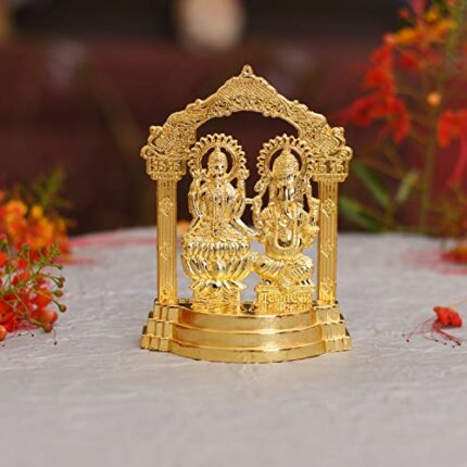 Efinito Gold Plated Laxmi Ganesh Idol Showpiece - Metal Lakshmi Ganesh Statue - Diwali Home Decoration Items Gift - Lakshmi Ganesh for Diwali puja