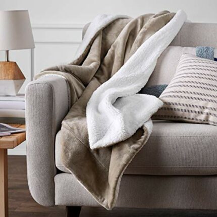 Efinito Polyester Twin Sherpa Blanket, Beige, Taupe, Pack of 1, Reversible