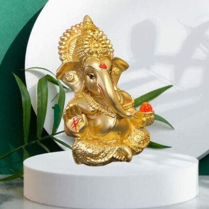 Efinito Gold Plated Satin Ganesha/Vinayaka/Vinayagar/Pillayar Idol - Versatile Car Dashboard and Home/Office Decor (MUKUTSATINGOLD 3.5")