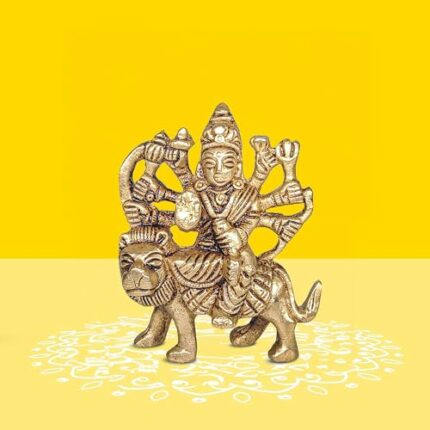 Efinito 100% Pure Brass Goddess Durga Maa Idol | Durga MATA Murti for Home Decor and Mandir | Yellow Antique Finish
