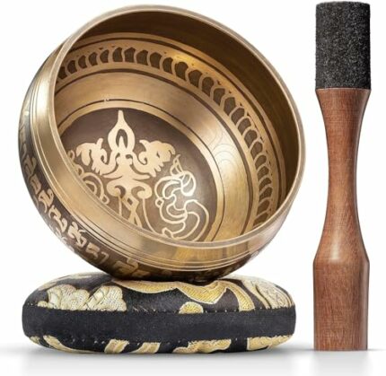 Efinito ~ Tibetan Singing Bowl Set ~ Bronze Mantra ~ Great For Mindfulness Meditation, Relaxation, Stress & Anxiety Relief, Chakra Healing, Yoga, Zen ~ Perfect Spiritual Gift