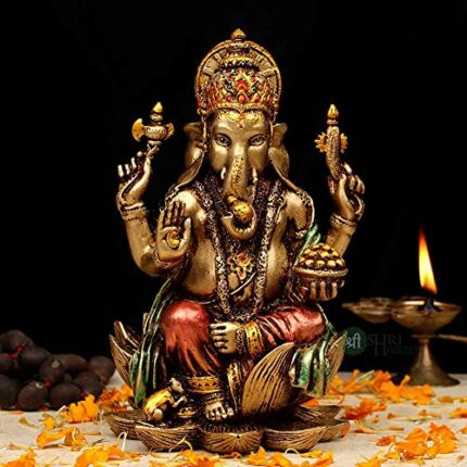 Efinito Resin Lord Ganesh Idol Decorative Showpiece Statue for Home Office Decor Ganesha Idols Murti for Pooja (7 Inches, Metal Finish)