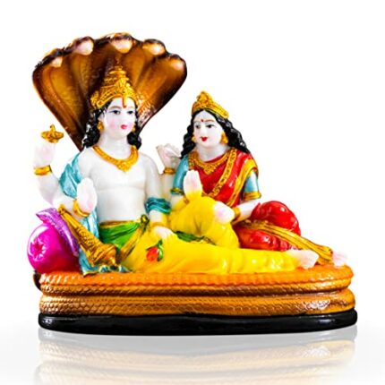 Efinito Marble Look Vishnu Laxmi Ji Murti Idol for Pooja Room (6 Inch), Multicolor