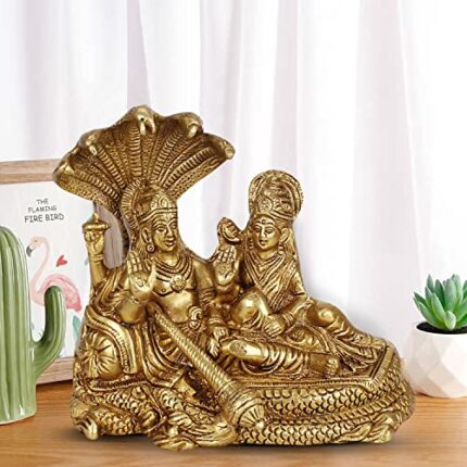 Efinito Brass Lakshmi Vishnu Idol God Goddess Statues Religious Deity Laxmi Vishnu Resting On Sheshnaag 7 Inches