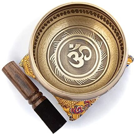 Tibetan Singing Bowl Set - Easy To Play - Om Design For Meditation Sound Chakra Yoga Healing 4 Inches By Efinito (Gold & Yellow)