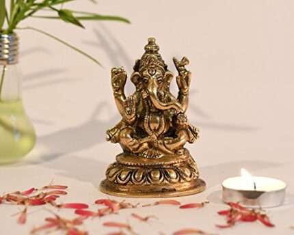 Efinito Brass Lord Ganesh Idol, 4'' X 2.4'' X 2.2'', Golden (Model Number: GBS189)