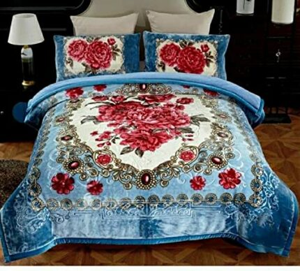 Bezzilish Home Cloudy Super Soft Fabric Floral Printed Mink Heavy Duty Luxury Ultra 2 Ply Double Bed Blanket 6 kg for Heavy Winters with English Colors & Stylish Bag Packing