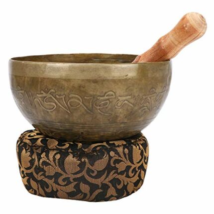 Efinito Brass Tibetan Buddhist Singing Bowl Inside The Figure of Buddha in Bhumisparsha Mudra (Gold_8 Inch X 3 Inch)