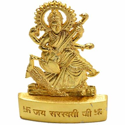 Efinito Jay Saraswati Maa Goddess Idol for Car Dashboard | Home, Office Decor | Gifting Decorative Showpiece | Temple Gift (Golden Plated)