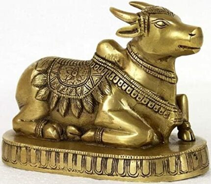 Efinito Brass Made Nandi Brissabh Idol/ Brissav Nandi for Shiva Temple/ Nandi Bull Idol for Gift and Home docor (9 cm)