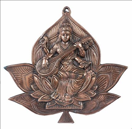 Wall Hanging Goddess Saraswati in Gun Metal Copper Color God Idol by Efinito