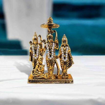 Efinito New Ram Darbar Idol (Ram Darbar St-1861) Golden Antique Metal God Stand Statue for Home/Mandir/Office Table Decor/Car Dashboard Murti Showpiece