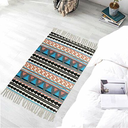 Efinito 2x3 Feet Tribal-Aztec Print Boho Cotton Rug Runner for Living Room Hall Bedroom Carpet Runner Floor Mat (IN271)