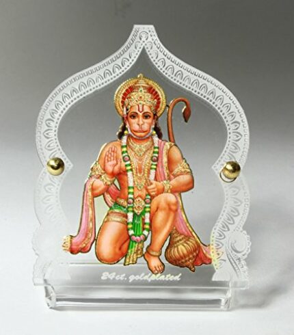Efinito Acrylic Gold Plated Hanuman ji with Prayer Beads Car Dashboard Idol (4 cm x 8 cm x 6.5 cm, Multicolour)