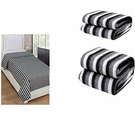 Efinito ? Black and White Stripes Single Bed Fleece Blanket - Pack of 2