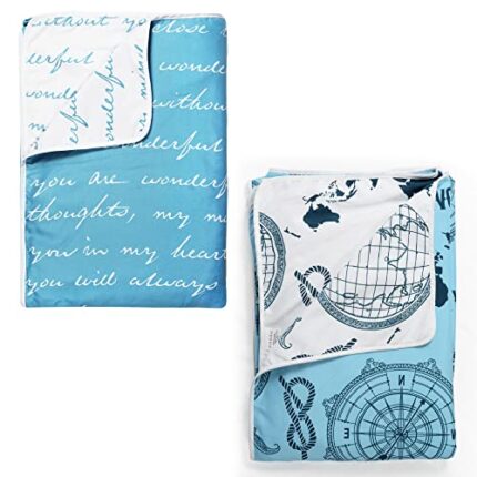 Efinito Polyester All-Weather 120 GSM Printed Lightweight Reversible Design Set of 2 Single Bed AC Dohar Blanket - Blue and Light Blue