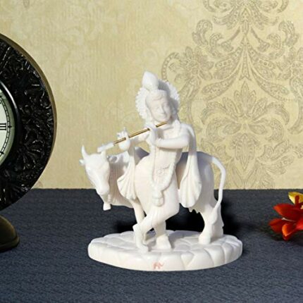 Efinito Carved in Resin Krishna with Cow 4.5 X 2.75 X 5.5 Inch