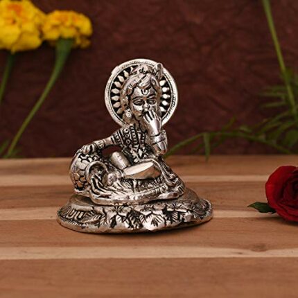 Efinito Metal Laddu Gopal Makhan Krishna Statue Idol, 3.5x4x2 Inches, Silver