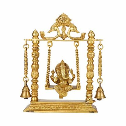 Efinito Brass Ganesh Jhula Hanging Bells with Chain & Kirtimukha Idol Ganesha Swing Statue Ganpati Jhoola Murti for Home Decor Office Mandir Gift