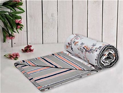 Efinito Pure Cotton Reversible Dohar Double Bed Size | AC Blanket Comforter | Soft Light-Weight Bed Blanket (84 x 88 inch, Grey Peach, Pack of 1)
