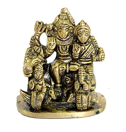 Efinito Brass Shiva Parvati Pariwar - Shiva Family | Shiva Bholenath Shankar Parvati Ganesh Ganesha Nandi Family Murti Idol Statue Sculpture - Small Size - 2.25" inches