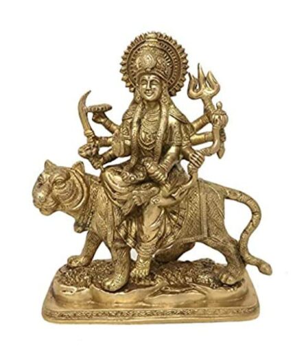 Efinito Shri Durga MATA Sitting on Tiger Astadhatu Brass Idol/Byaghra Devi Brass Idol/Durga Bhawani MATA Brass Idol/Katyayani, Bhubaneswari, Mahisa Mardini MATA Brass Idol (5 cm)