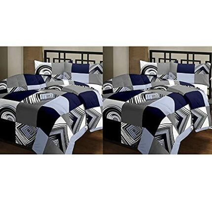 Efinito Floral Print Super Soft Microfiber Lightweight Reversible AC Dohar/Blanket Combo Set of 2 Pc (Blue Check Print, Single Bed)