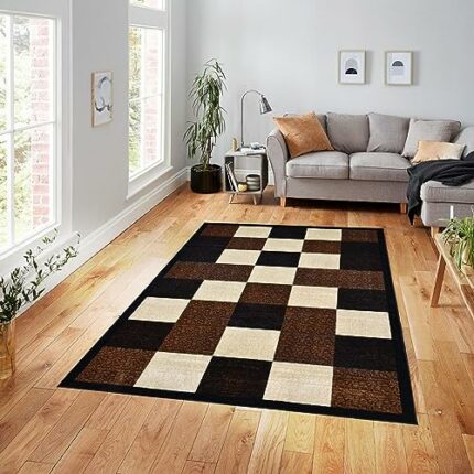 Efinito Anti-Slip Polyester Abstract Design Star Carpet - 4x6 Feet, Pack of 1 Piece, for Bedside, Bedroom, Kitchen, Living Room, Hall, Dining Area (Brown-Black)