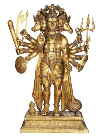 Efinito- Brass Astadhatu Made Five Faced Hanuman ji Idol Panch Mukhi Bajrang Bali Idol to Protect from Shani and All Kind of Negative Energy (Gold, Standard) (12 cm)