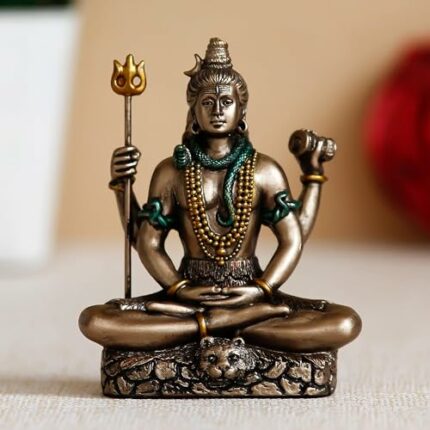 Efinito Meditatin Lord Shiva Cold Cast Bronze Resin Decorative Figurine, Brown and Golden, One Size (UBKC240)
