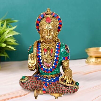 Efinito Brass Seated Hanuman Blessing His Devotees Idol Murti Statue, Height: 11.2 inches