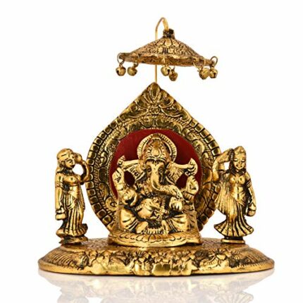 Efinito Metal Lord Ganesha Riddhi Siddhi Chhatra Statue God Ganesh Ganpati Sitting Idol Sculpture Good Luck & Success for Home Gifts Decor(Size: 7.5 x 6 Inches)