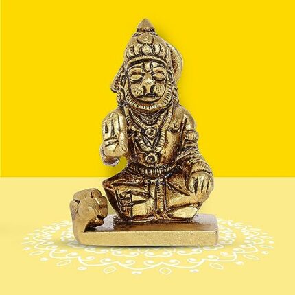 Efinito 100% Pure Brass Lord Hanuman Idol | Hanuman Ji Murti with for Car, Desk and Home Mandir | Yellow Antique Finish