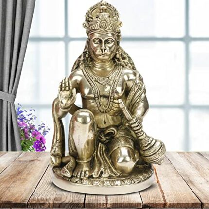 Efinito Brass God Bajrangbali Bhagwan Sankat Mochan Hanuman Idol Statue Murti for Home Office Entrance Decor Temaple Mandir Pooja Puja Antique Gold 9 Inches
