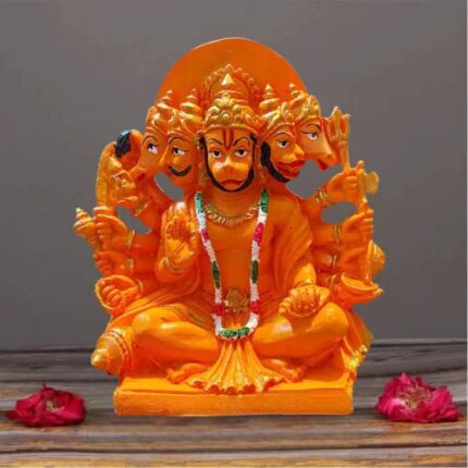 Efinito Panchmukhi Hanuman Statue or Murti Resin for Car,Home,Office|Orange Sankat Mochan Balaji Bajrangbali Idol for Pooja Temple,Mandir Showpiece Vastu Gift Decoration Feng Shui(6? in.)
