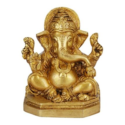 Efinito Brass Lord Ganesha Sitting on Singhasan Big Belly Ganesh Bhagwan Idol Ganpati Murti Metal Statue for Home Office Entrance Decor Diwali Pooja