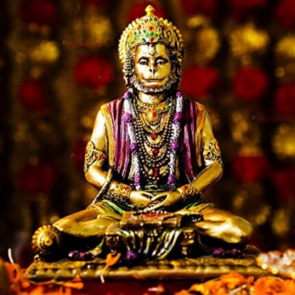 Efinito Lord Hanuman Idol in Sitting Position (19 x 15 Cm) Bajrangbali Murti Showpiece for Home Temple Mandir Pooja Room Office Corporate Gifts Items - Diwali Decoration Items for Home D?cor