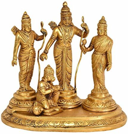 Efinito Brass Ram Darbar Murti for Home D?cor Bhagwan Ram Darbar with Sita Laxman Hanuman Idol Statue for Mandir Temple on Carved Base in Gold Color