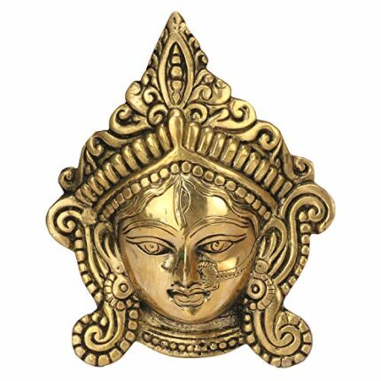 Efinito Brass Metal Durga MATA Maa Face Mask Idol Statue Murti for Office Home Decor Wall Mount Evil Eye Vastu Protection Size 6.5 Inch (Gold, 6.5)