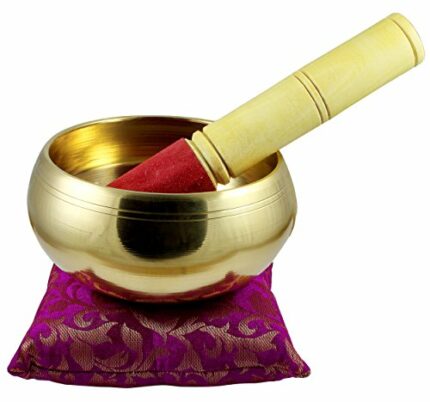 Tibetan Singing Bowl Set Yellow - Om Mani Padme Hum - Includes 5" Singing Bowl, Cushion & Mallet - For Healing Meditation Prayer and Yoga